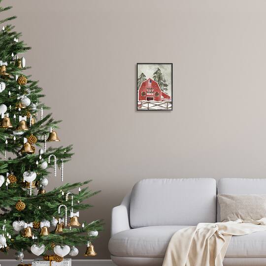 Stupell Industries Americana Barn Holiday Snow Scene Framed Giclee Art